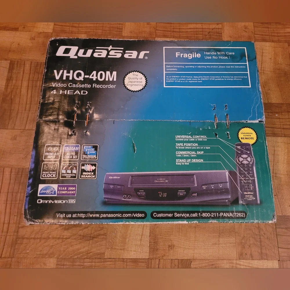 NEW QUASAR 4 HEAD VCR CASSETTE RECORDER IN THE ORIGINAL BOX.